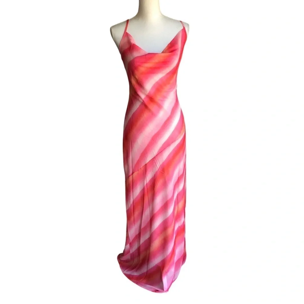 Charlie Holiday Stone Slip Maxi Dress Pink Watercolour Stripe Size 8